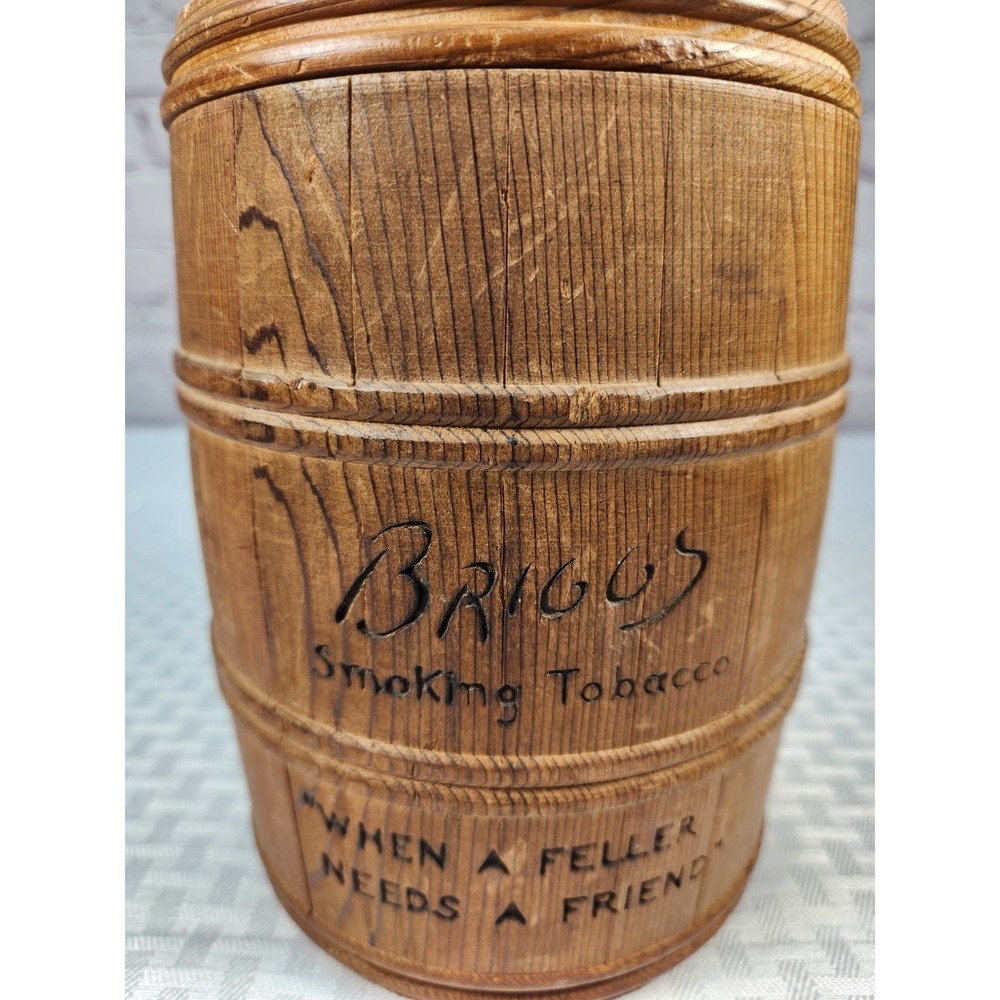 Briggs Smoking Tobacco Wood Barrel Keg Humidor "When A Feller Needs A Friend"